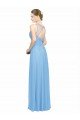 Outlet Double Straps Shoulder V-Neck Sheath Chiffon Bridesmaid Dress with Keyhole Back