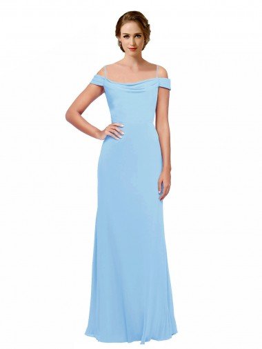 Outlet Off the Shoulder Bateau Neck Chiffon Bridesmaid Dress with Straps