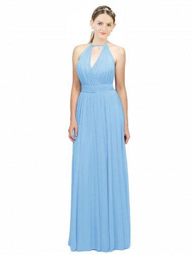 Outlet Keyhole Front Sheath Chiffon Bridesmaid Dress with Open Tie Back