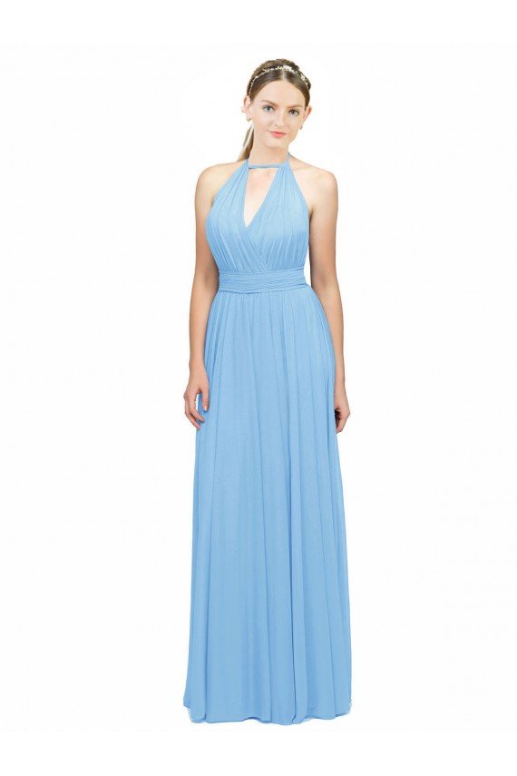 Outlet Keyhole Front Sheath Chiffon Bridesmaid Dress with Open Tie Back