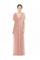 Outlet Draped Short Sleeves Long Chiffon A-Line Bridesmaid Dress