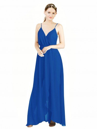 Outlet Sleeveless Surplice Chiffon Bridesmaid Dress with Spaghetti Straps