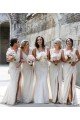 Outlet Chiffon Long Champagne Bridesmaid Dresses with Sexy High Slit and Front Ruffles
