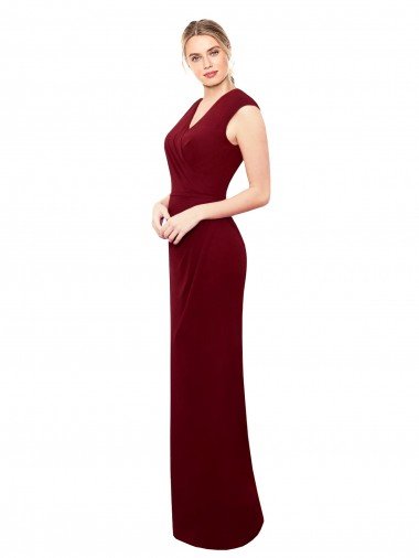 Outlet Cap Sleeves Chiffon Bridesmaid Dress / Prom Dress with Pleated V-Neck Bodice