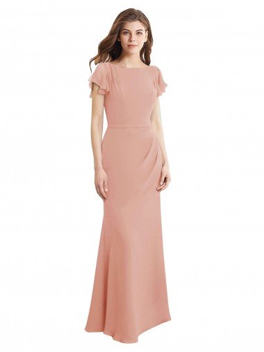 Outlet Cap Sleeves Long Chiffon Bridesmaid Dress / Prom Dress with Low V-Back