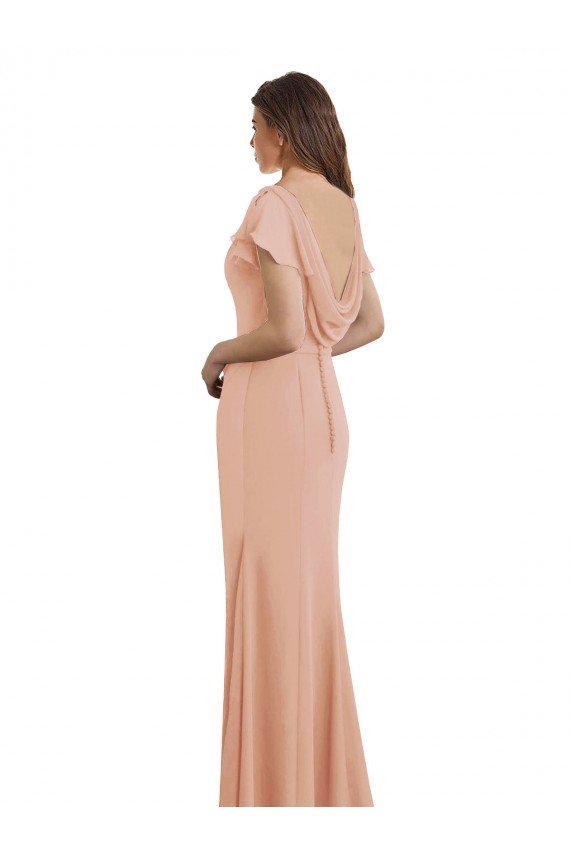 Outlet Cap Sleeves Long Chiffon Bridesmaid Dress / Prom Dress with Low V-Back