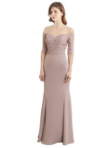 Outlet Sweetheart Neckline Long Sleeves Lace Bridesmaid Dress