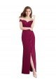 Outlet Off the Shoulder Chiffon Bridesmaid Dress with Lace Appliques and Front Slit