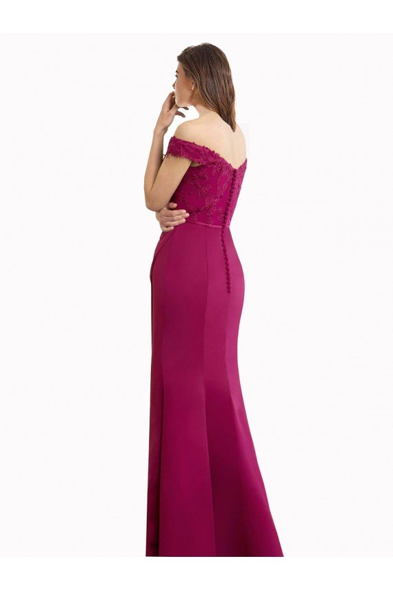 Outlet Off the Shoulder Chiffon Bridesmaid Dress with Lace Appliques and Front Slit