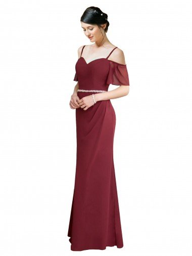 Outlet Draped Cold Shoulder Long Chiffon Bridesmaid Dress with Spaghetti Straps