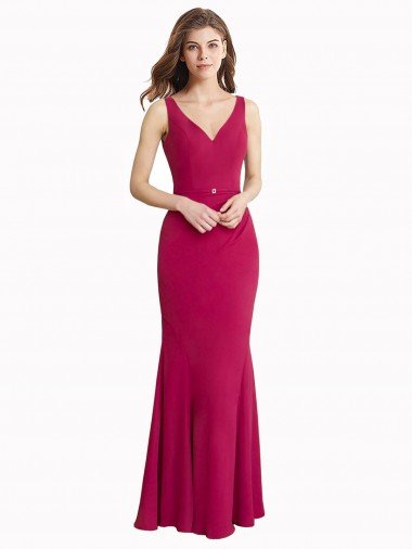 Outlet V-Neck Mermaid Chiffon Bridesmaid Dress / Prom Dress with V-Back and Belt