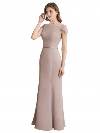 Outlet Capped Sleeves Embroidered with Applique Lace Mermaid Chiffon Bridesmaid Dress