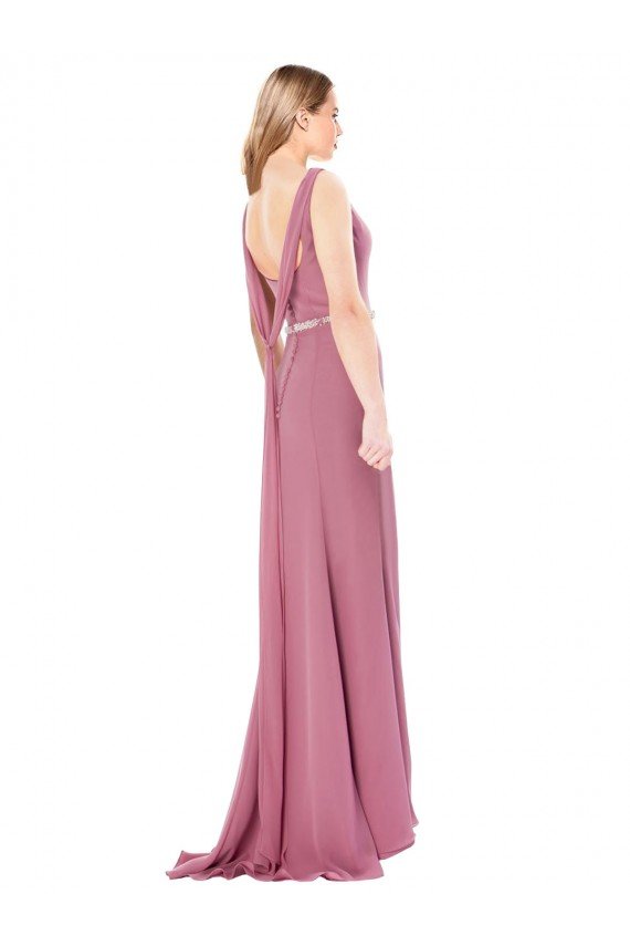 Outlet Long Slim Chiffon Bridesmaid Dress / Prom Dress with Beaded Waist