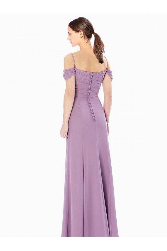 Outlet Draped Off the Shoulder Sweetheart Chiffon Bridesmaid Dress with Button Back