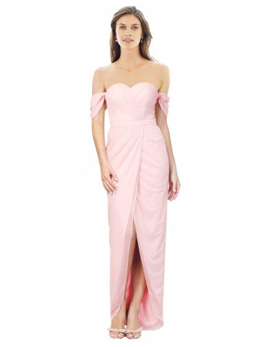 Outlet High Low Off the Shoulder Strapless Ruched Chiffon Bridesmaid Dress