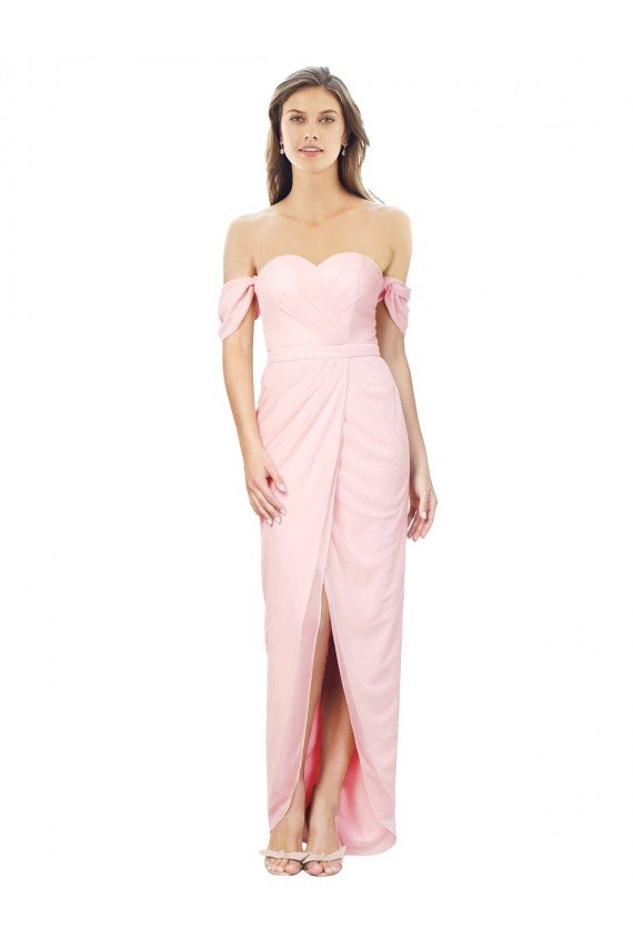 Outlet High Low Off the Shoulder Strapless Ruched Chiffon Bridesmaid Dress