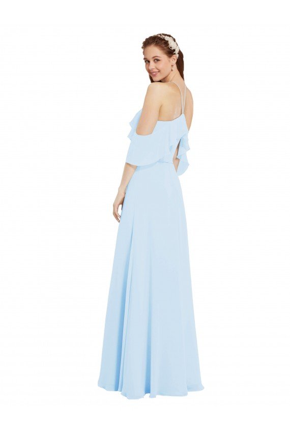 Outlet Chiffon Halter Neck Bridesmaids Dress with Flounced Neckline