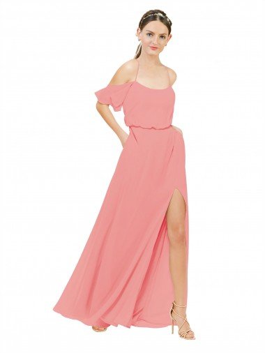 Outlet Draped Off the Shoulder Sleeves Chiffon Bridesmaid Dress