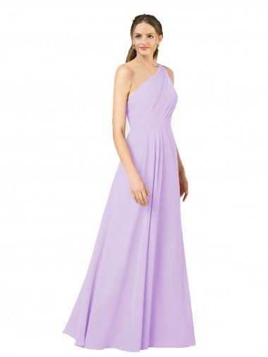 Outlet Grecian Inspired Simple One Shoulder Chiffon Formal Bridesmaid Dress with Ruching