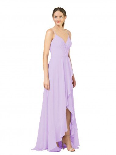 Outlet High-Low Chiffon Bridesmaid Dress with Ruffle Detail