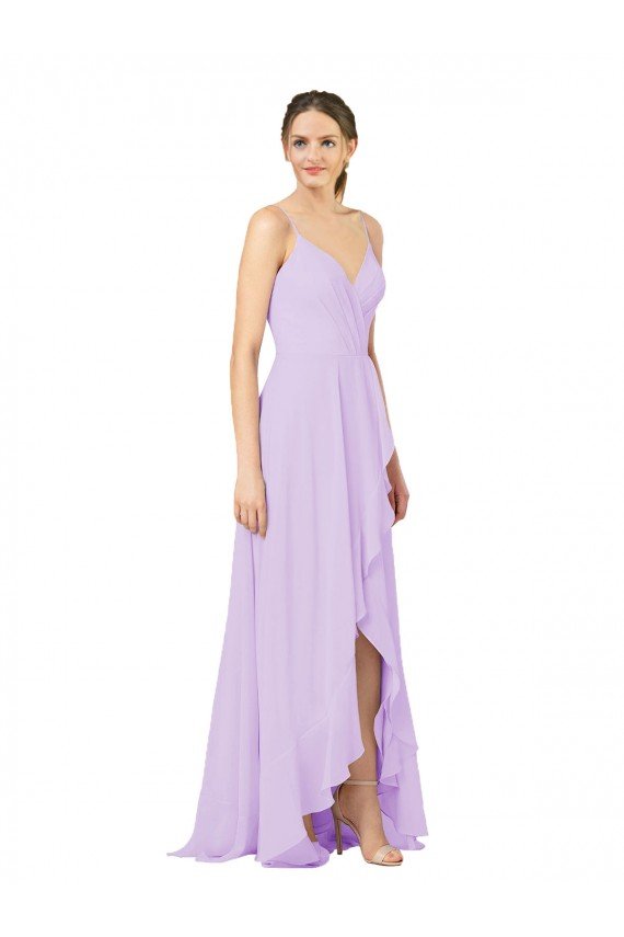 Outlet High-Low Chiffon Bridesmaid Dress with Ruffle Detail