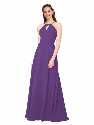 Outlet High Halter Chiffon Bridesmaid Dress with Keyhole