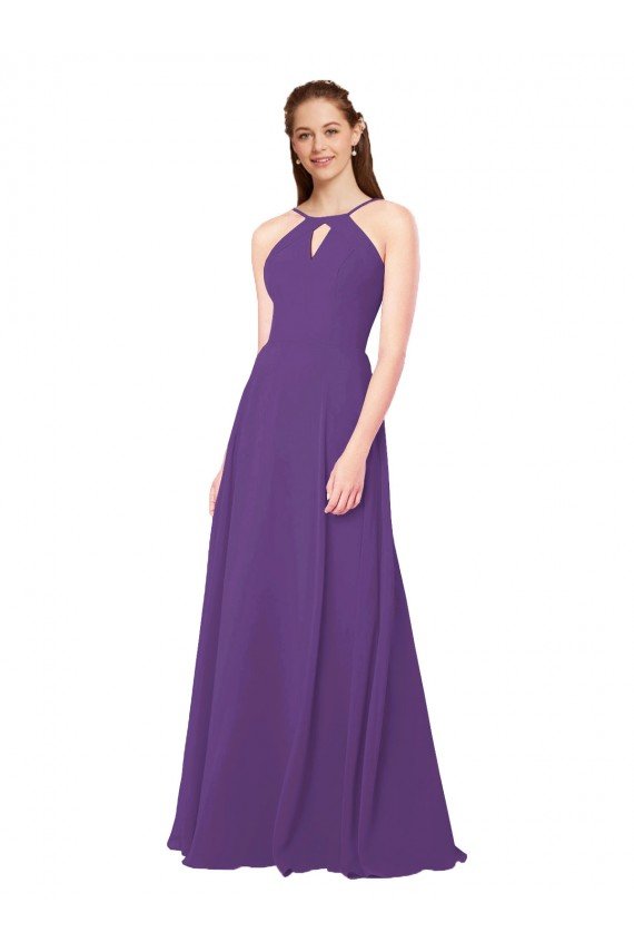 Outlet High Halter Chiffon Bridesmaid Dress with Keyhole