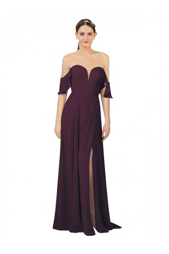Outlet Romantic Off-Shoulder Chiffon Bridesmaid Dress with Plunging V-Neck