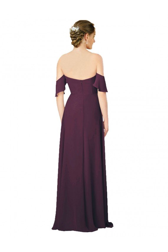 Outlet Romantic Off-Shoulder Chiffon Bridesmaid Dress with Plunging V-Neck