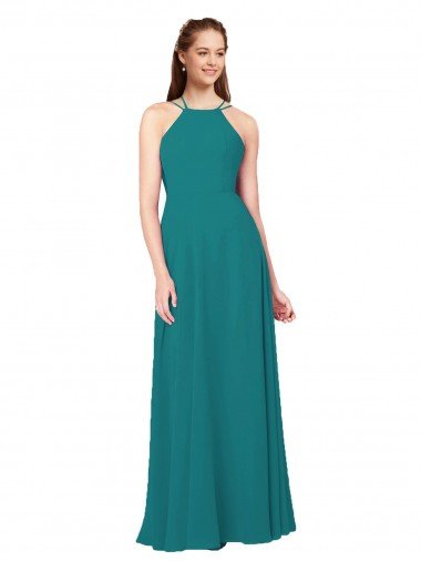 Outlet Simple Chiffon Bridesmaid Dress with High Halter Neckline