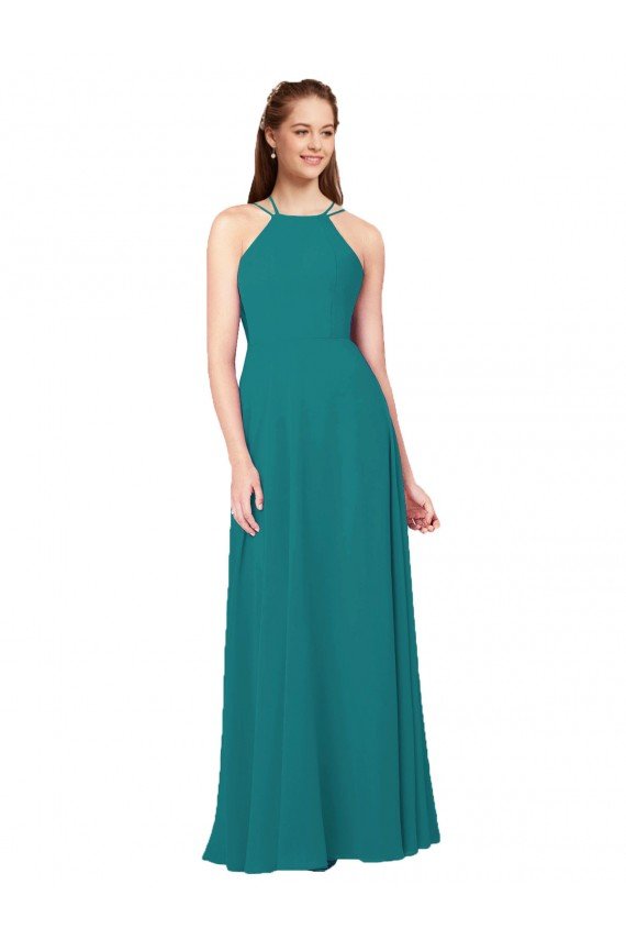Outlet Simple Chiffon Bridesmaid Dress with High Halter Neckline