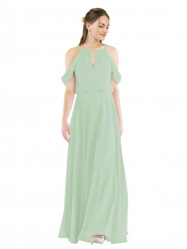 Outlet Off-the-Shoulder Long Chiffon Beachy Bridesmaid Dress