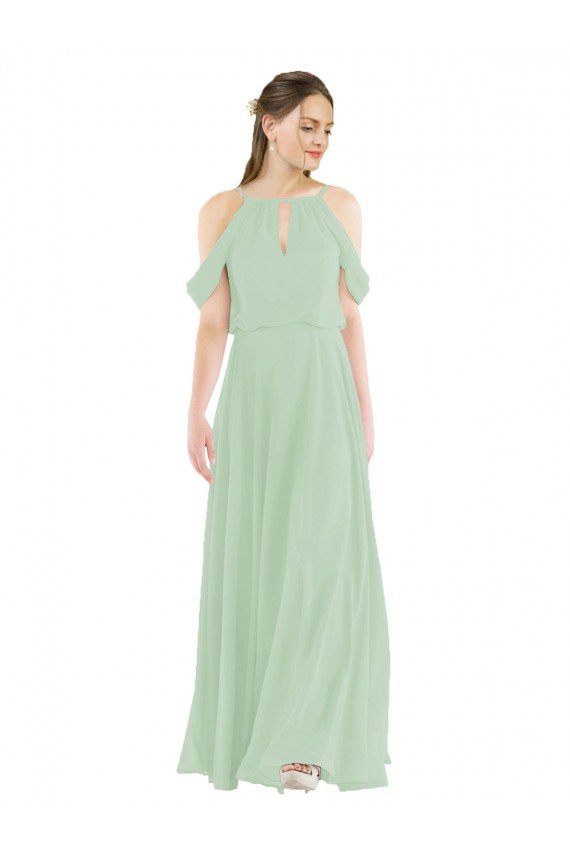 Outlet Off-the-Shoulder Long Chiffon Beachy Bridesmaid Dress
