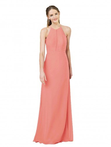Outlet Modern Long Chiffon Bridesmaid Dress with Keyhole Back