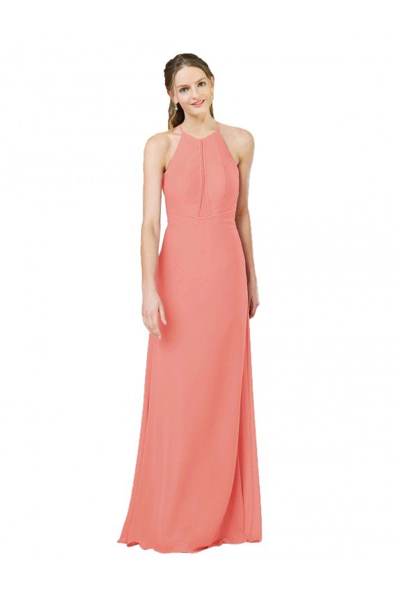 Outlet Modern Long Chiffon Bridesmaid Dress with Keyhole Back