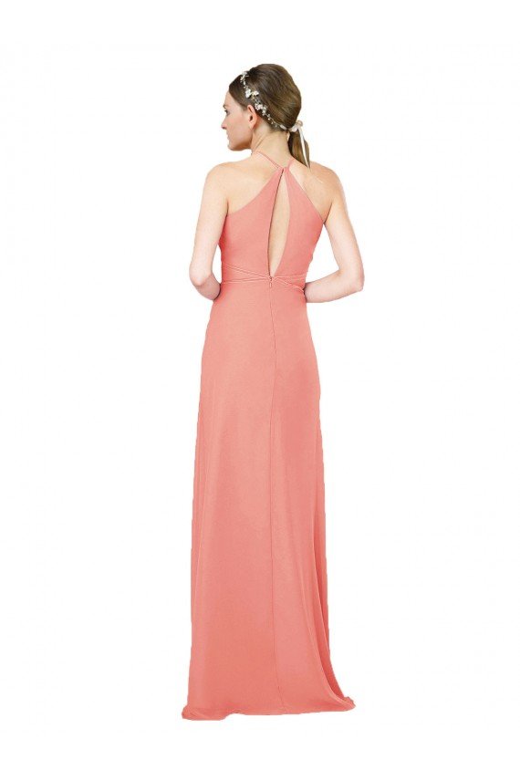 Outlet Modern Long Chiffon Bridesmaid Dress with Keyhole Back