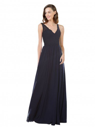 Outlet Elegant Chiffon Bridesmaid Dress with V-Neck Lace Bodice