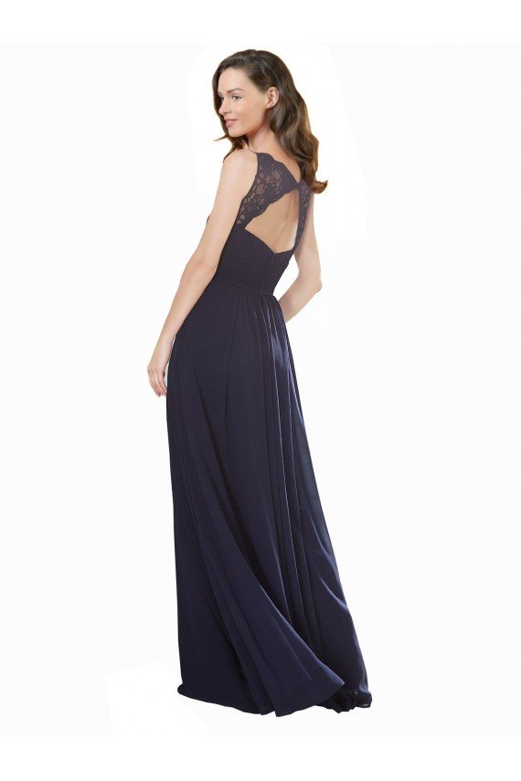 Outlet Elegant Chiffon Bridesmaid Dress with V-Neck Lace Bodice