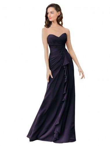 Outlet Strapless Chiffon Bridesmaids Dress with Sweetheart Neckline