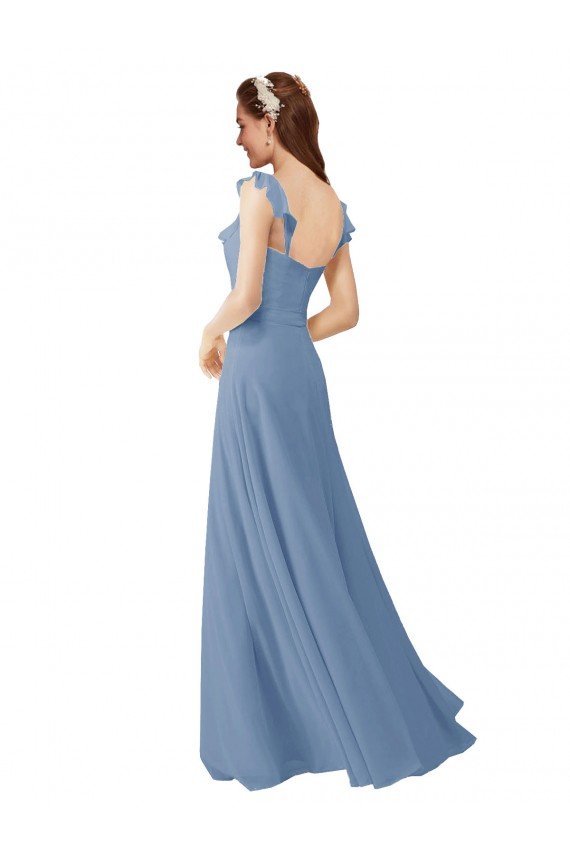 Outlet Chiffon Bridesmaids Dress with Ruffle Neckline