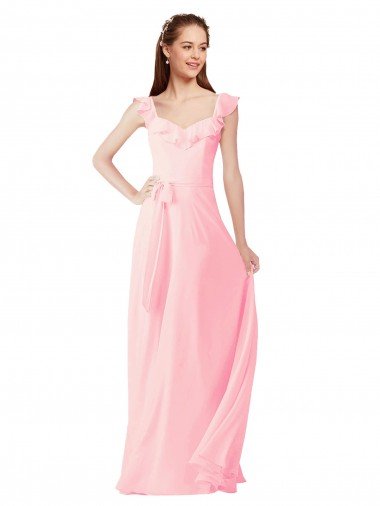 Outlet Chiffon Bridesmaids Dress with Ruffle Neckline