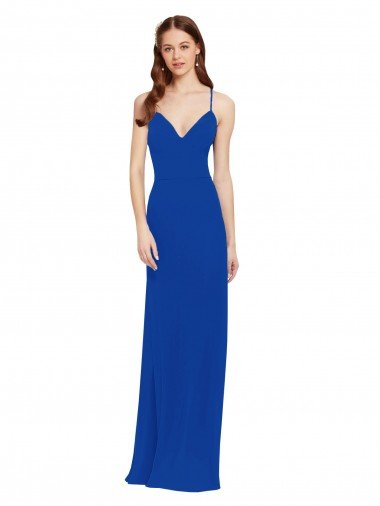 Outlet Chiffon Bridesmaid Dress with Deep V-Neck and Spaghetti Straps