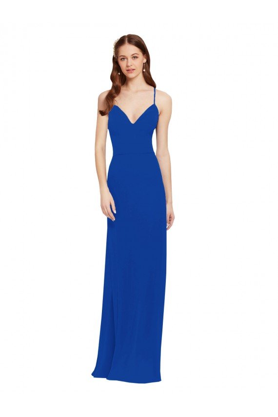 Outlet Chiffon Bridesmaid Dress with Deep V-Neck and Spaghetti Straps