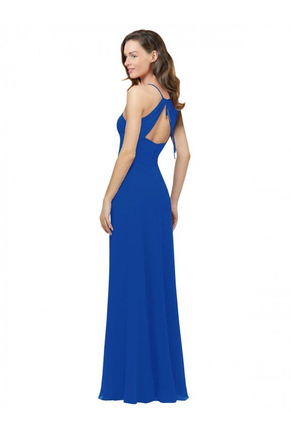 Outlet Chiffon Bridesmaid Dress with Deep V-Neck and Spaghetti Straps