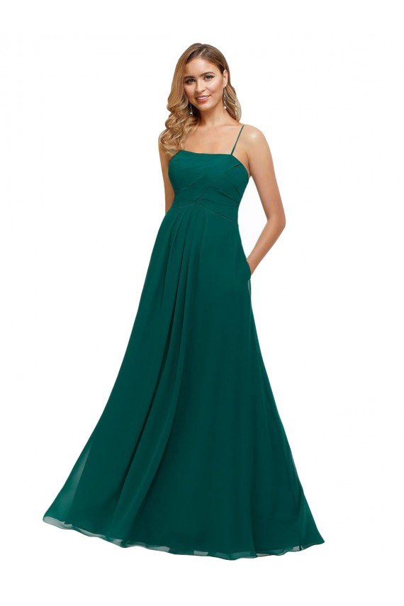 Outlet Chiffon Bridesmaid Dress with Pleated Bodice and Straps
