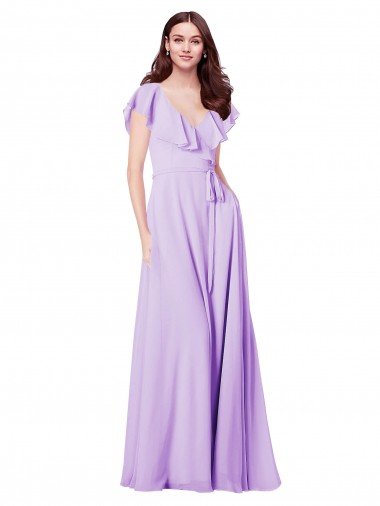 Outlet Flutter Sleeves V-Neck Chiffon Bridesmaid Dress