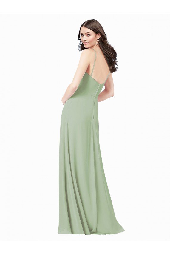 Outlet Floor Length Long Chiffon Bridesmaid Dress with Side Slit
