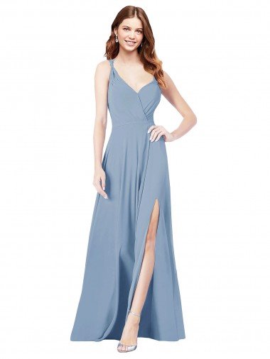 Outlet Surplice Bodice A-Line Long Chiffon Bridesmaid Dress