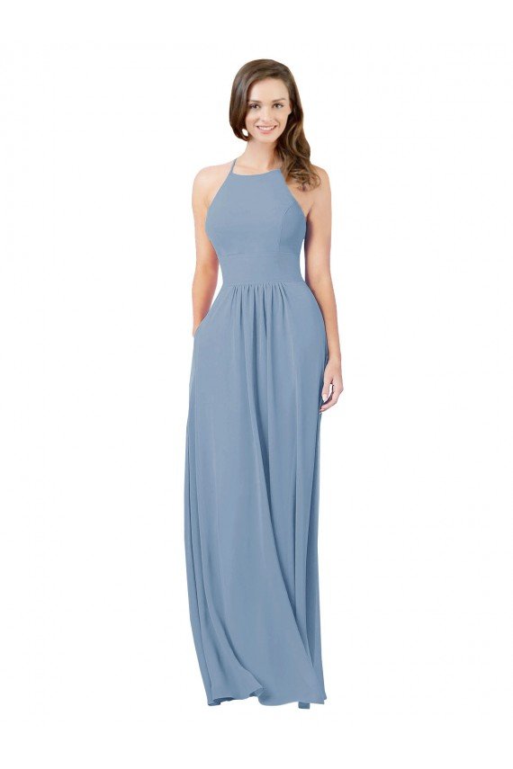 Outlet Chiffon Bridesmaid Dress with High Halter Neckline