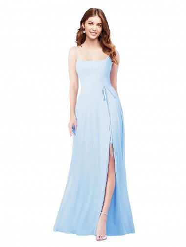 Outlet Chiffon Bridesmaid Dress with Tie Sash and Side Slit